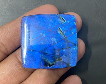 Cabujón de labradorita azul natural de 82 quilates, piedra preciosa suelta de forma cojín de 36 mm, labradorita azul eléctrico de alto brillo para la fabricación de joyas.