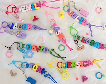 Personalized Name Keychain: Custom Initial Bag Tag, Alphabet Beads