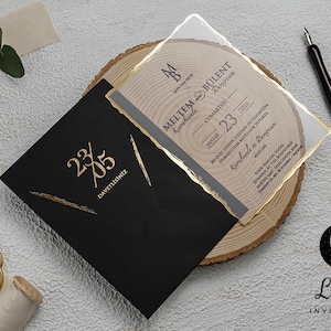 Black & Gold Wedding invitation frosted acrylic - Retro Glam for Stylish Couples