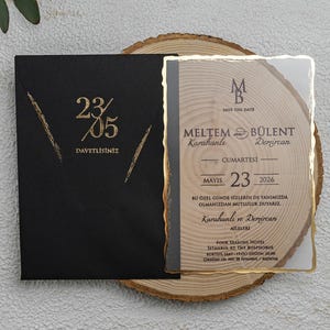 Acrylic Wedding invitation Black Envelope Gold Edges - Retro Glam for Stylish Couples
