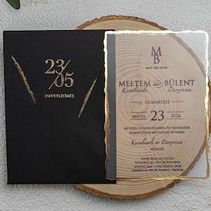 Acrylic Wedding Invitation Gold Foiled Edge, Elegant Black and Gold Retro Invitation for Weddings, Custom Bridal Shower Gift
