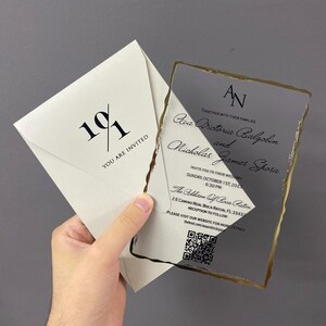 Faire-part de mariage transparent de luxe - Carte en acrylique avec motif personnalisé - Faire-part de mariage élégant et formel