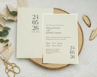 Wedding Invitation Gold Foil : Cream & Minimalist Design