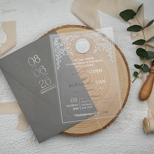 Hochzeitseinladung, elegantes gefrostetes modernes Design, perfekt für Hochzeiten, einzigartiges Brautparty-Geschenk-grauer Umschlag