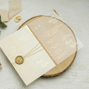 Acryl Hochzeitseinladung, elegantes gefrostetes modernes Design, perfekt für Hochzeiten, einzigartige Brautpartygeschenk-Creme-Umschlag