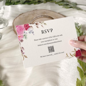 RSVP Card with QR Code, Rose Gold/Silver Foil Print, Elegant Wedding Response Card