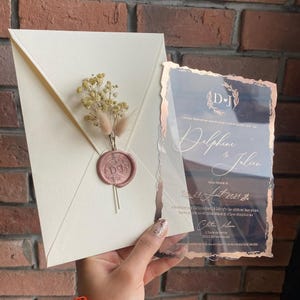 Faire-part de mariage en acrylique élégant, faire-part de mariage en feuille d'or, kit d'invitation de mariage personnalisé avec feuille d'argent en or rose