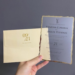 Acrylic Wedding Invitation Gold Foiled Edge, Elegant Black and Gold Retro Invitation for Weddings, Custom Bridal Shower Gift
