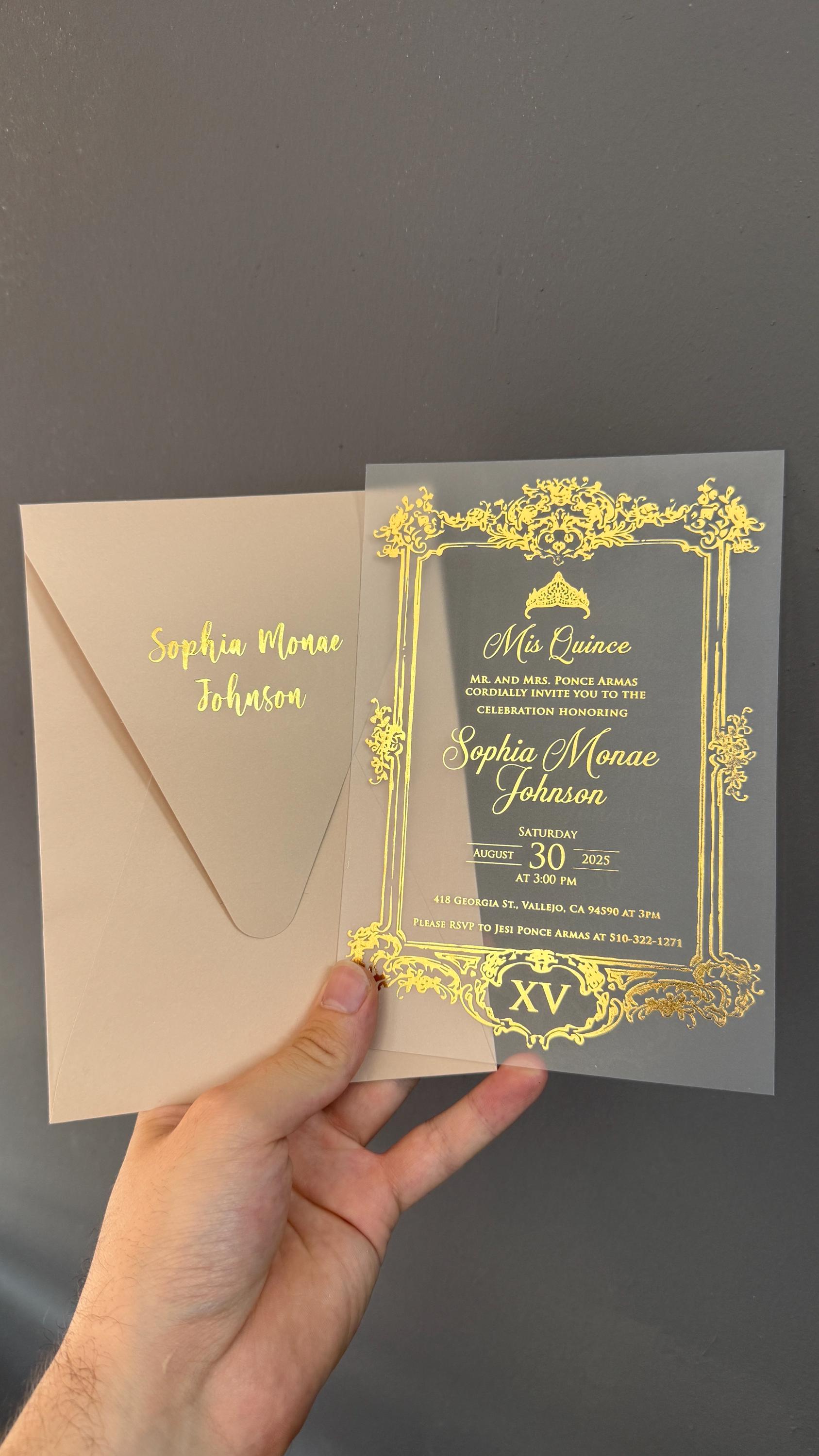 Quinceañera Gold Foil Acrylic Invitation