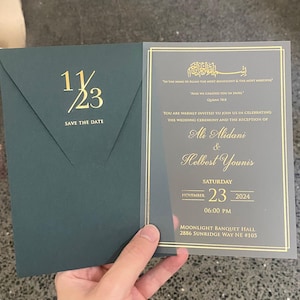 Bismillah Acryl Hochzeitseinladung Goldfolie Frosted Islamische Einladung mit Grünen Umschlag