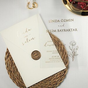 Acryl Hochzeitseinladung Gold Foiled, Elegante Weiß und Gold Retro Einladung für Hochzeiten, Individuelles Brautpartygeschenk