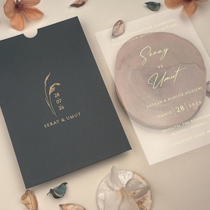 Acryl Hochzeitseinladung Vergoldetes, Elegantes Grün und Gold Retro Einladung für Hochzeiten, Individuelles Brautpartygeschenk