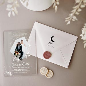 Faire-part de mariage photo personnalisé en acrylique, Faire-part de mariage en acrylique blanc, Faire-part de mariage en acrylique avec photo