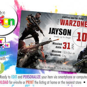 Invitation d'anniversaire de COD | Instantané personnalisé et modifiable | Téléchargement numérique et imprimable | Taille 7x5 pouces