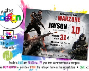 COD Birthday Invitation | Instant Personalized & Editable | Digital download and Printable | 7x5inch size