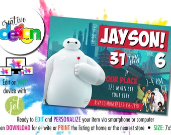 Baymax TV series Birthday Invitation | Instant Personalized & Editable | Digital Download and Printable | 7"x5" size