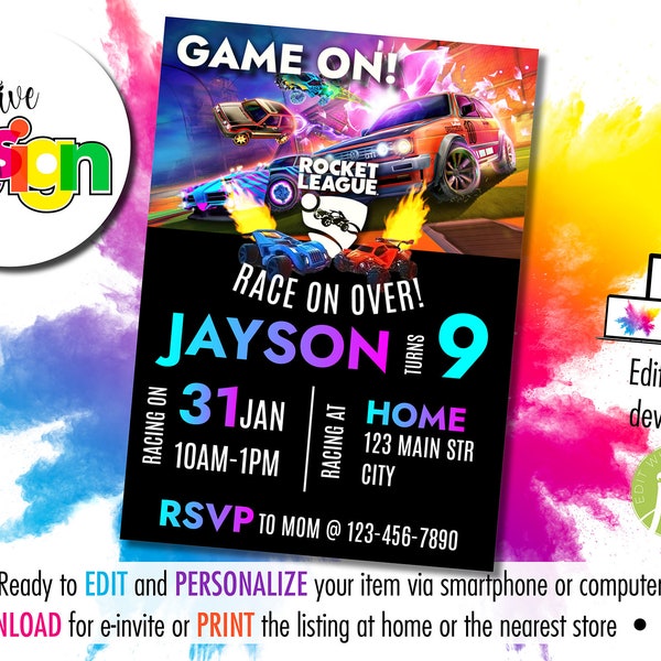 Racing Game Birthday Invitation | Instant Personalised and Editable | Digital download & Printable | 7”x5” size