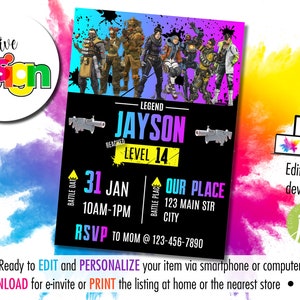 Gamer Legends Birthday Party Invitation | Instant Personalized & Editable | Digital Download and Printable | 5&quot;x7&quot; size