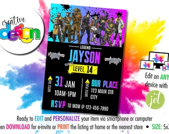 Gamer Legends Birthday Party Invitation | Instant Personalized & Editable | Digital Download and Printable | 5"x7" size