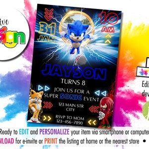 Sonic – The Hedgehog Themed Birthday Invitation | Instant Personalized & Editable | Digital Download and Printable | 5&quot;x7&quot; size