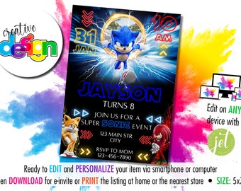 Sonic – The Hedgehog Themed Birthday Invitation | Instant Personalized & Editable | Digital Download and Printable | 5"x7" size