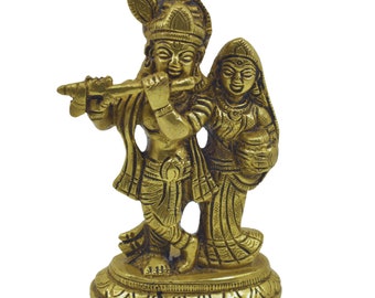 Handgefertigtes Radha Krishna Idol aus reinem Messing -Symbol der Liebe und Hingabe