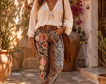 90s Cavalli Sky Blue Floral Stretch Jeans Romantic Dreamy Pop