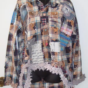 Magnolia Love S M L Tuxedo Shirt top Tux Jacket shacket boho checks plaid pearl paint splash western kelly miners crop hi low longline back