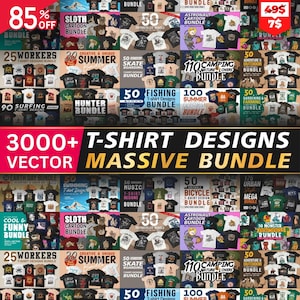 3,000 T-Shirt Designs Bundle | PNG & SVG Files | Print on Demand and Merch