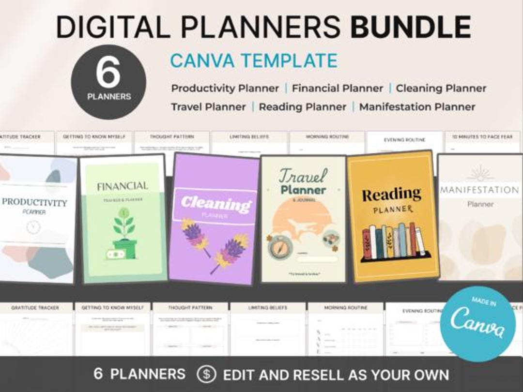 6 Editable Canva Planners With PLR | Commercial Use | Digital ...