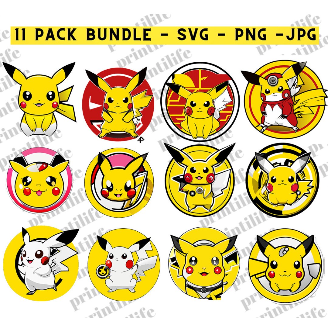 11 Pikachu Svg, Pokemon Svg, High Quality Layered Files, Svg Files for