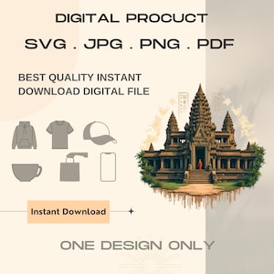 Angkor Wat Cambodia Temple Clipart | Buddhist Monk Digital Art Khmer Temple SVG PNG jpg pdf | Spiritual Print for t-shirts| Instant Download