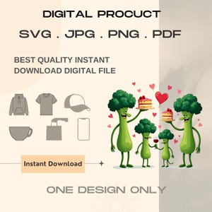 Happy Broccoli Family Celebration valentine's day - Cute Cartoon Illustration | Digital Download | SVG, PNG, JPG, pdf for valentine's day