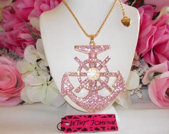Barre nautique Betsey Johnson et collier d'ancre de 24 pouces incrusté de cristal. 2,4 x 2,8 pouces