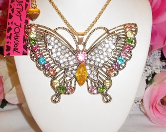 BETSEY JOHNSON Lovely Multicolor Crystal Inlay Butterfly Long