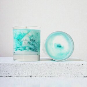Peppermint Elixir Soy Candle: Eucalyptus Lavender Scent, Marbled Jar
