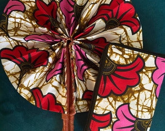 Totes bag and folding fan set in African Print/ Shopping bag/ Beach bag