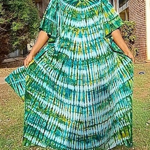 plus sizes Gown for women, Adire kaftan styles plus size, Cotton Adire styles for ladies, Adire maxi boubou, and Adire tye and dye dress