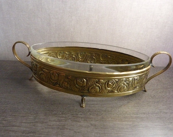 planter, centerpiece in glass and brass, vintage(ch)
