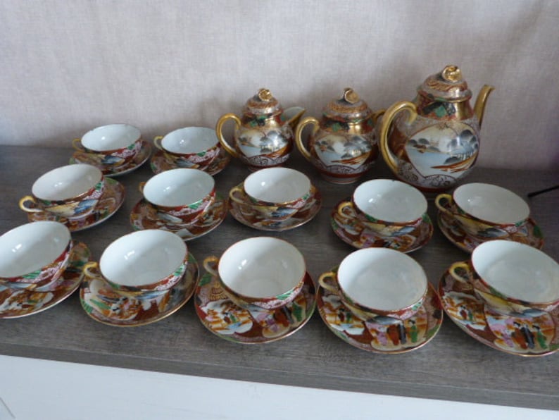 service a thé ou a café en porcelaine,japon théière,pot a lait,sucrier 12 tasses image 1