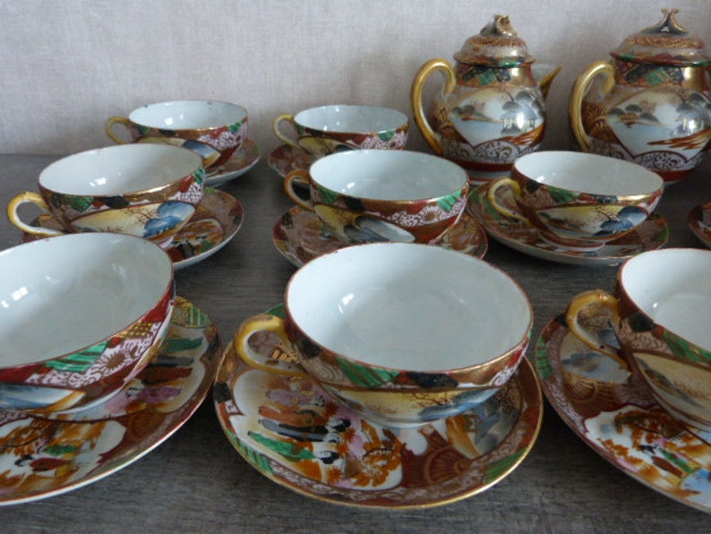 service a thé ou a café en porcelaine,japon théière,pot a lait,sucrier 12 tasses image 2