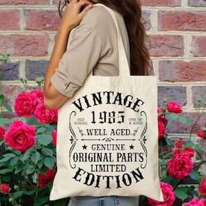 40th Birthday Tote Bag - Born 1985 Vintage Cotton Bag - 40th Birthday Gift for Woman - 40th Birthday Gift for Her