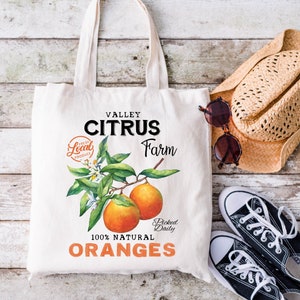 Oranges Tote Bag | Vintage Farmers Market Aesthetic | Fruit Tote Bag | 15" x 16" Canvas Tote Bag | Orange Lover Gift