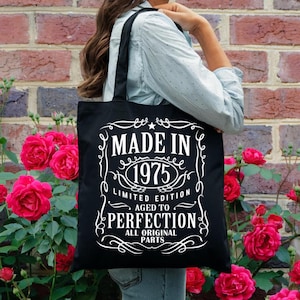 50th Birthday Tote Bag - Made in 1975 Vintage Cotton Bag - 50th Birthday Gift for Woman - 50th Birthday Gift for Her