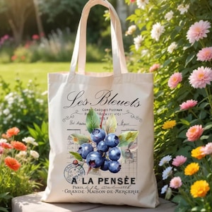 Blueberry Tote Bag | French Tote Bag | Tote Bag Aesthetic | Canvas Tote Bag | Blueberry Gift