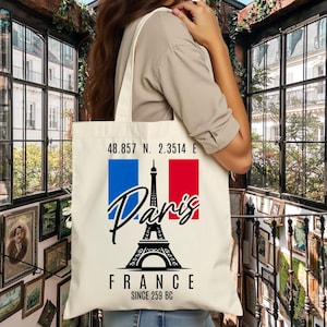 パリのトートバッグ、フランスのトートバッグ、フランス国旗のトートバッグ、パリ旅行用トートバッグ、キャンバストートバッグ、美しいトートバッグ、パリギフト、エッフェル塔トートバッグ