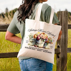 Floral Canvas Tote Bag: Vintage Flower Market Design