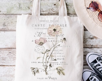 Floral Tote Bag, French Country, Shabby Chic, Tote Bag Aesthetic