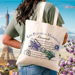 Floral Tote Bag, Lavender Tote Bag, French Tote Bags, Shabby Chic Tote Bag, Tote Bag Aesthetic, Canvas Tote Bag, Lavender Gift