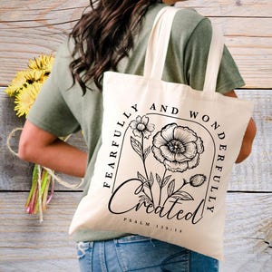 Christian Tote Bag, Psalm 139:14, Fearfully and Wonderfully Created Tote, Religious Gift, Scripture Bible Verse, Christian Gift, Church Gift